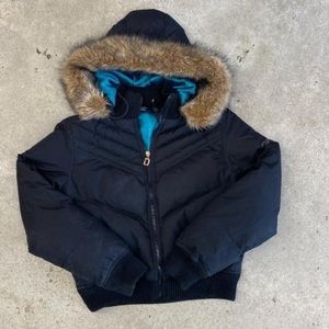 DKNY Y2K Black Cropped Puffer Coat Jacket XL